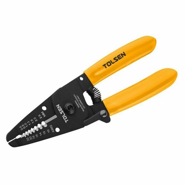 Tolsen 6-in. Wire Stripping Plier Industrial 7-in-1 Stripping Function, 22-10 AWG with Grip & Cutter 38051